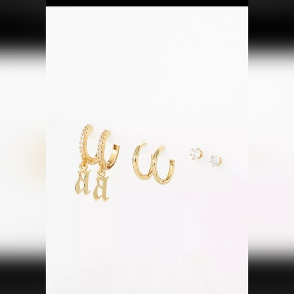 Anthropologie, Demi Fine,‎ Set/Three 14k Gold Plated Monogram Earrings, Letter K - Picture 6 of 7